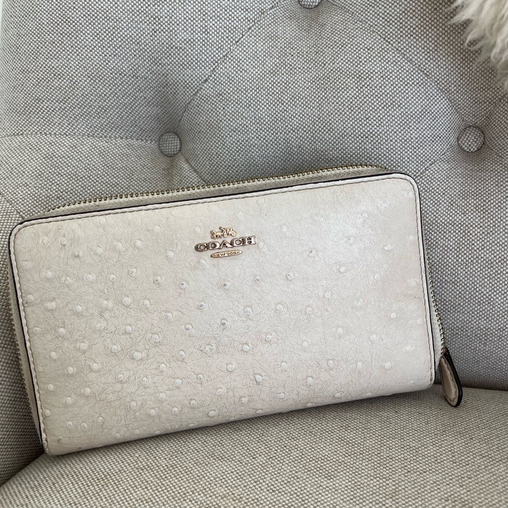 Coach cream ostrich leather wallet